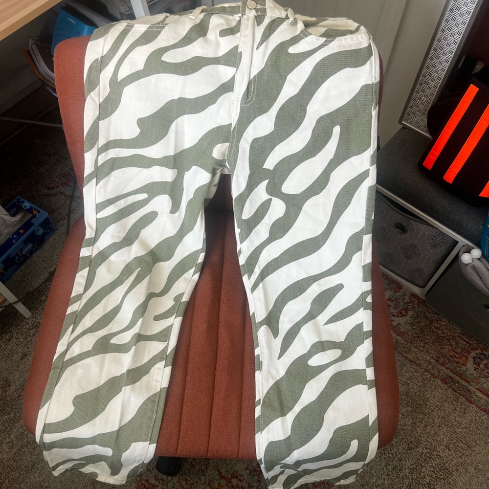 Green zebra pattern jeans